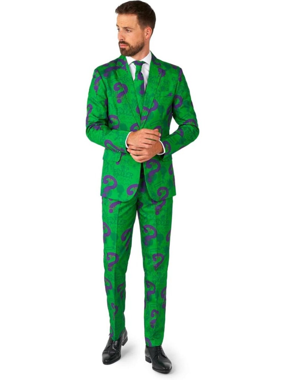 Men's Riddler Halloween Costume Suit, Slim Fit 3-Pc Outfit, XL Size, Fun Party
